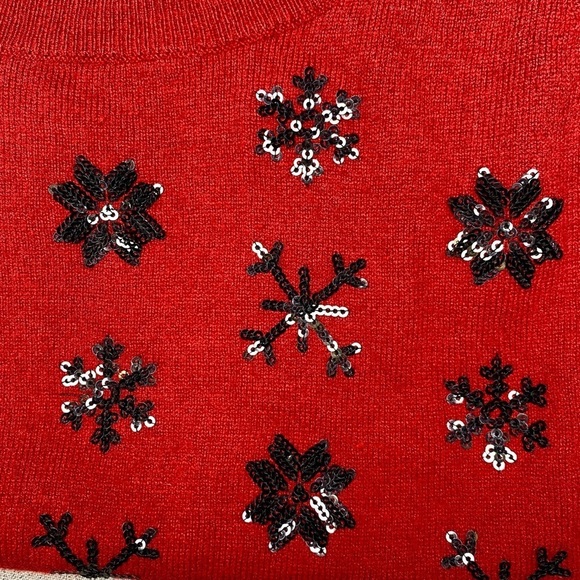 Talbots Red Sequin Lambswool Crew Neck Holiday Sweater - Picture 10 of 12